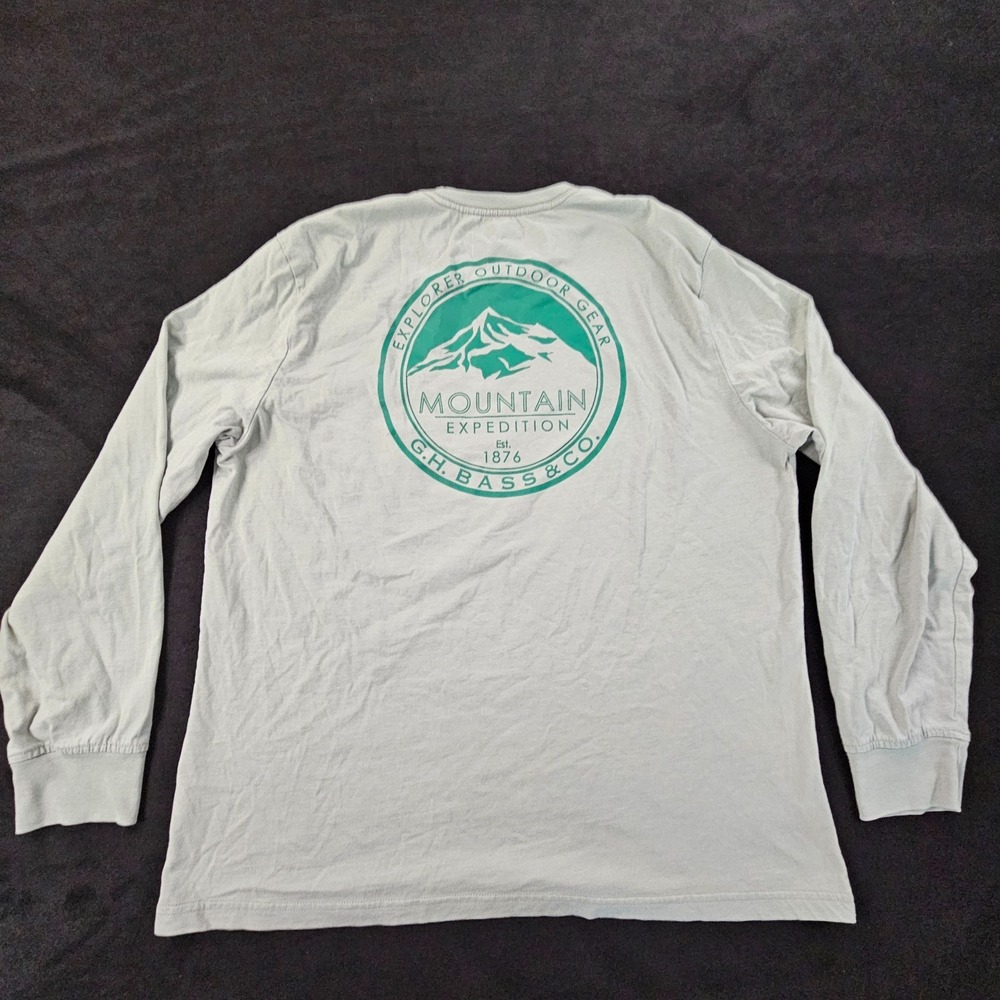 GH Bass Mountain Expedition Gray Long Sleeve Cotton Blend Pocket T-Shirt Mens XL